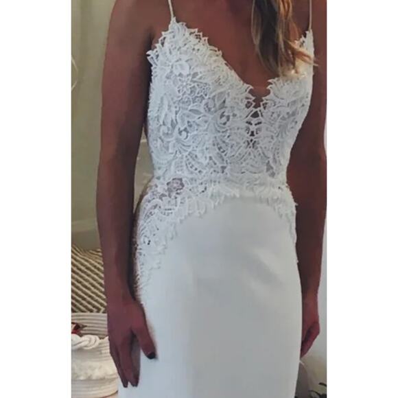 Tara Keely White Lace Bodice Spaghetti Strap Wedding Dress Bridal Gown - Picture 7 of 15